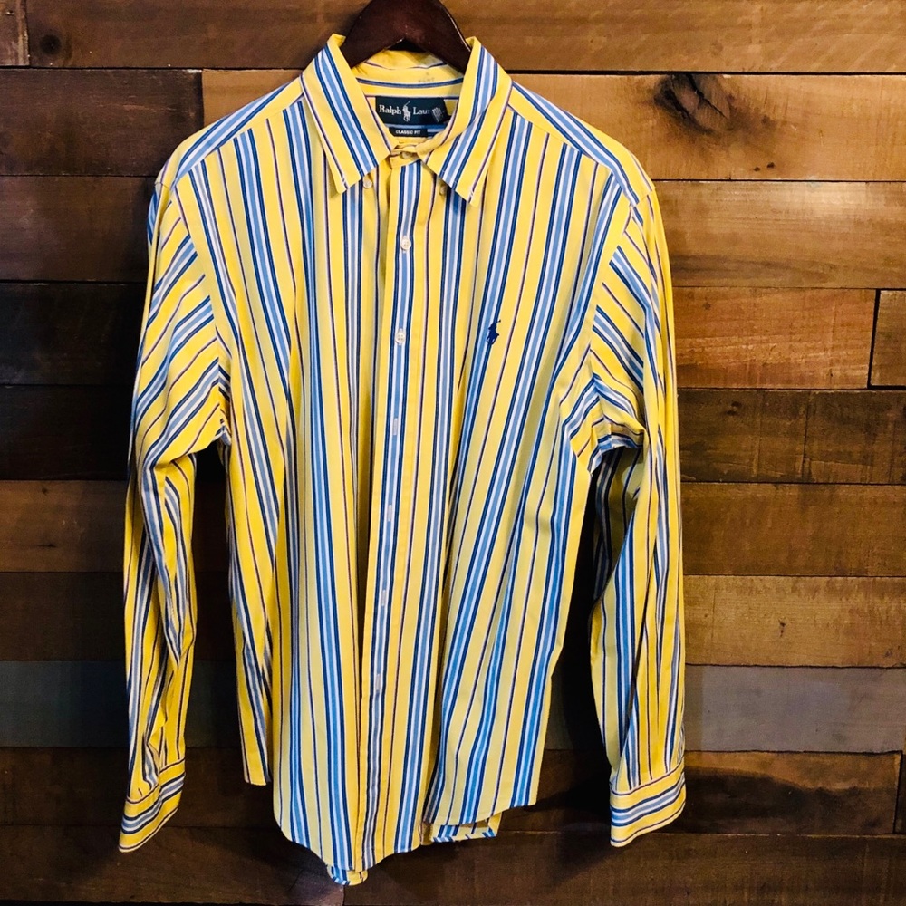 Ralph Lauren Yellow & Blue Button Down Shirt Sz L